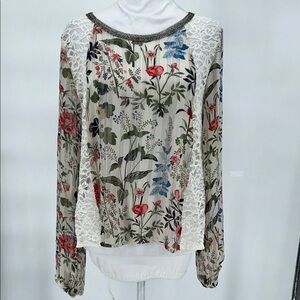 Loyd/Ford Plam Spring Women's Long-Sleeve Lace Floral  Sheer Blouse Size L